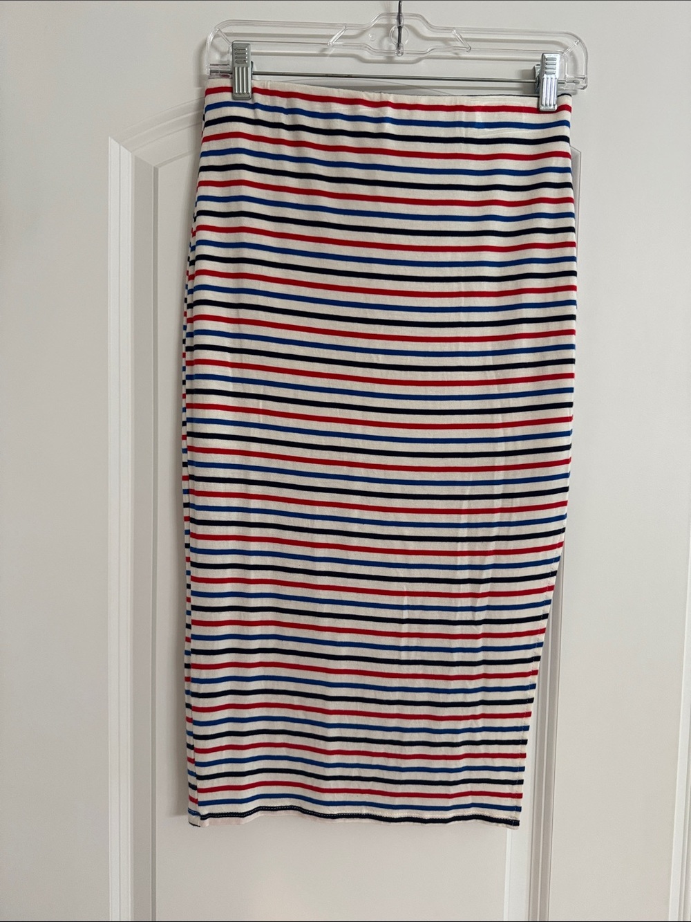 Timing Striped Midi Pencil Skirt in Navy, Red & White
